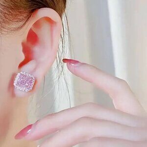 NEW Adair Sparkling Pink Crystal Square Stud Earrings